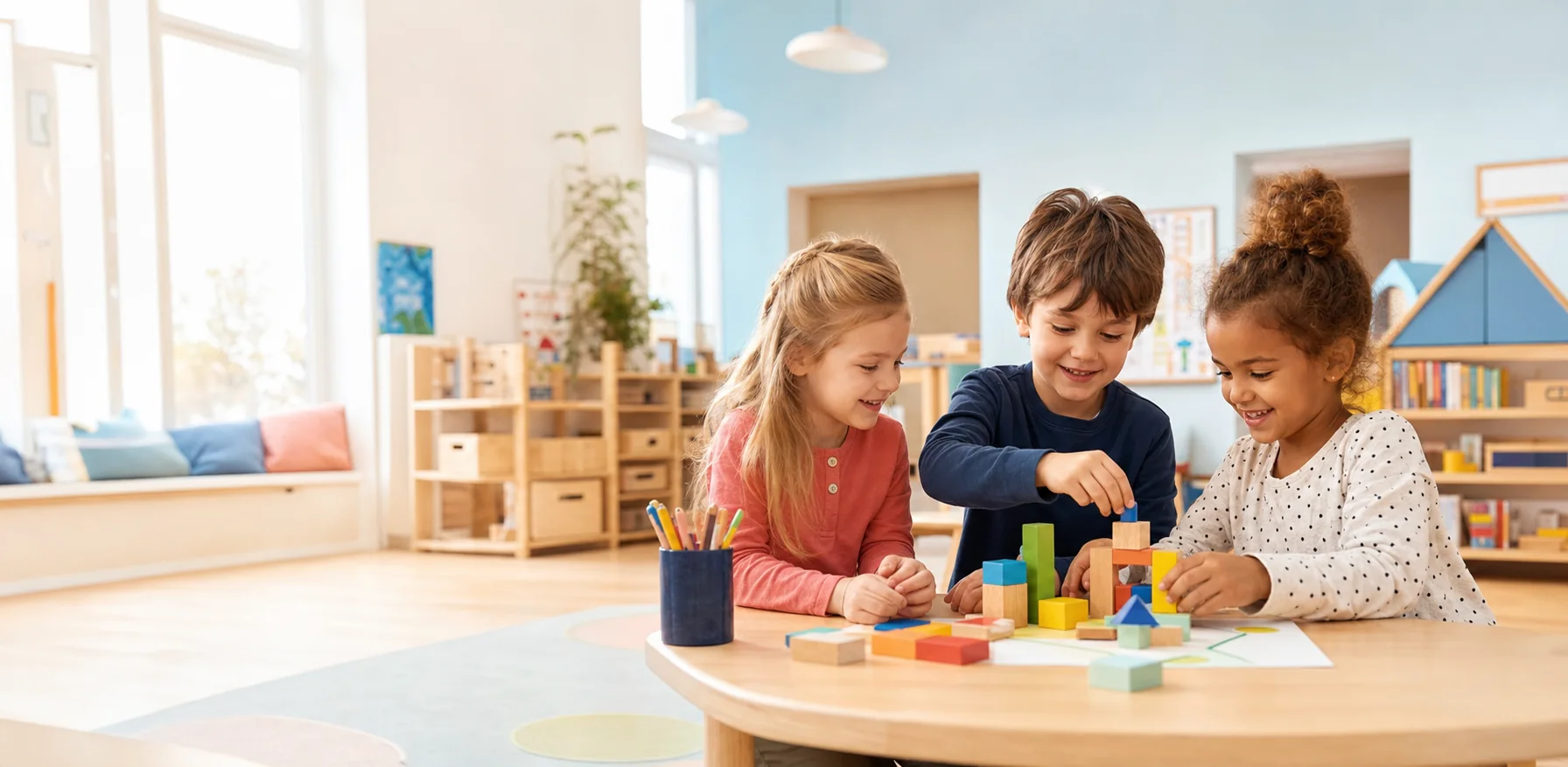 Copii care învață și se joacă împreună la Kid2Kids